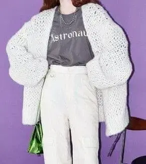 MAISON SPECIAL 모헤어 핸드 니트 가디건 화이트