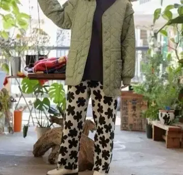 니코앤드 niko and 니트 팬츠 가을/겨울 M 꽃 베이지 허리밴딩