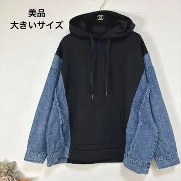 F 새상품급 빅 사이즈 절개 데님 후드티