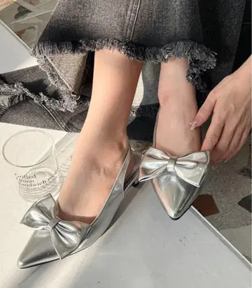 실버 뮬 샌들 리본 탈부착 가능