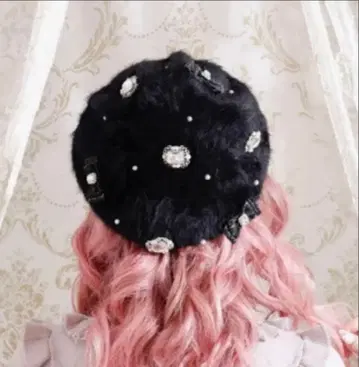 노에미 샤기 트위드 리본 베레모 블랙