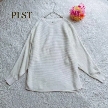 플라스테 [ M ] 스트라이프 니트 화이트 리브 캐주얼 심플