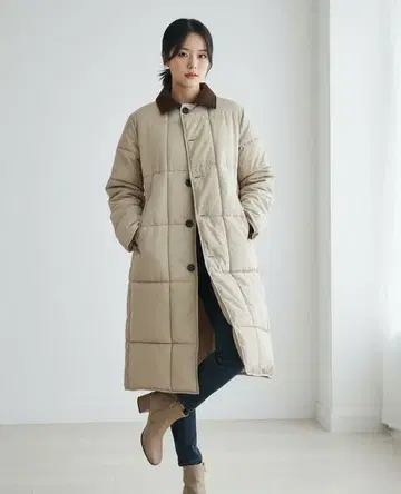 새상품 충전솜 코트 코튼 카라 부착 롱 코트 카키 코트 b 점퍼