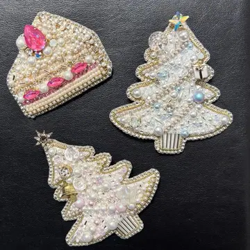 크리스마스 트리 핑크 비즈 자수 브로치 핸드메이드 액세서리