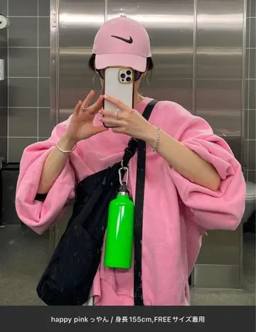 wee9s 오스미츠키 슈퍼 오버 맨투맨 숏 기장 핑크