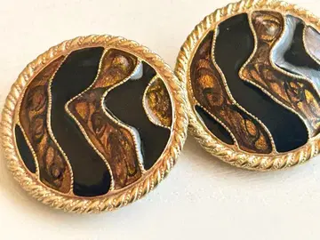 골동품 빅 사이즈 에나멜 컬러 브라운 x 블랙 vintage 귀찌