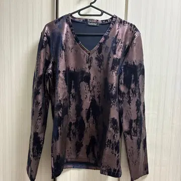 토네이도 마트 V넥 긴팔 셔츠 광택 멋스러운 브라운/블랙 L