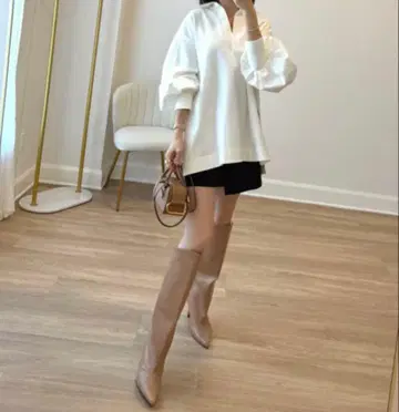 마미안 스틸레토 와이드 샤프트 롱 부츠 베이지 S