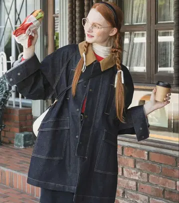 본르 씰*2way 옷깃 코듀로이 루즈 데님 커버올*