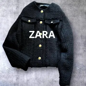 ZARA 인기 엘레강트 고급 울 화려한 블랙 트위드 자켓 골드 버튼
