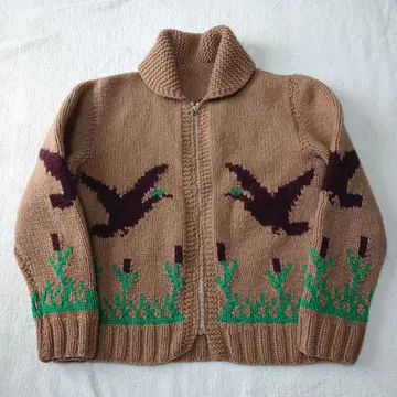 60s 카우친 스웨터 덕 패턴 라이트닝 지퍼 새상품급