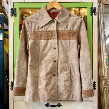 빈티지 멕시코제 스웨이드 가죽 자켓 사이즈 S 가죽 꽃무늬