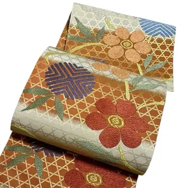 A 13 후쿠로 오비 육통 무늬 당조 당초 문양 순수 실크 기모노 오비