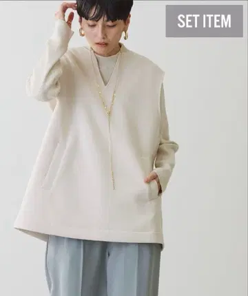 SET 리브 니트 풀오버 + 분또 베스트