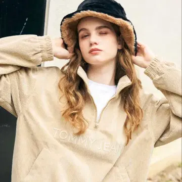 타미힐피거 진스 청키 코듀로이 스케이터 하프 지퍼 자켓