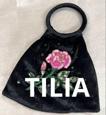 TILIA(틸리아) 블랙 벨벳 비즈/스팽글 자수 백