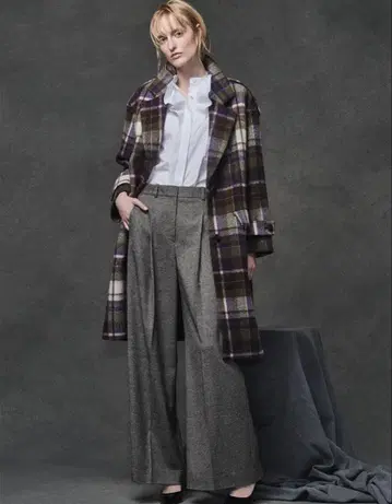 미사용 새상품 theory luxe 24AW 체크 롱 코트