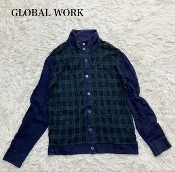 글로벌 워크 긴팔 셔츠 빅 사이즈 체크 무늬 캐주얼 하이넥