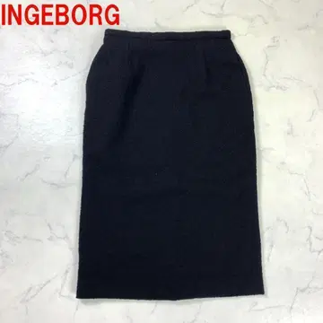 A2314 잉게보그 롱 스커트 울 타이트 슬릿 블랙 L 상당
