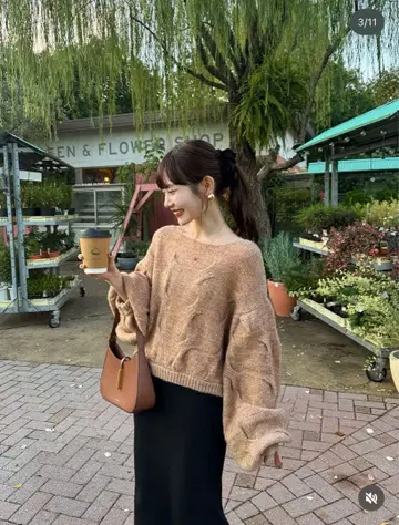 hinari 케이블 MIX 니트 테라코타 택 포함 새상품