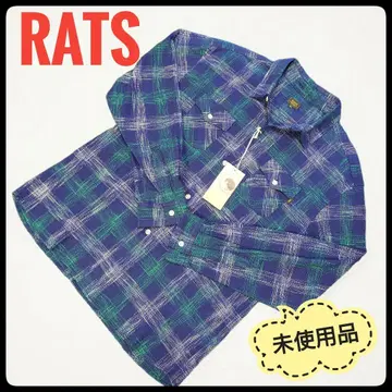 [ 미사용 ] RATS 체크 셔츠 긴팔 네이비 체크 XL 사이즈