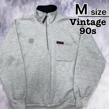 90s 하프 지퍼 맨투맨 M 그레이 로고 속기모 Windbreaker
