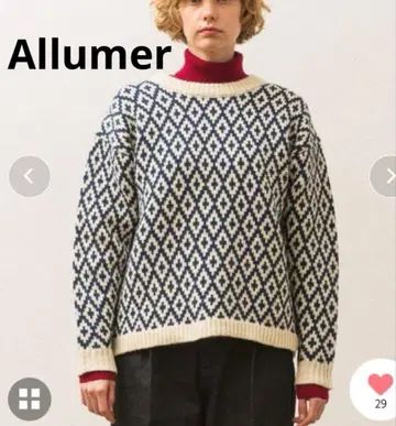 Allumer 아가일 자카드 풀오버 니트 스웨터 기하학 올 패턴