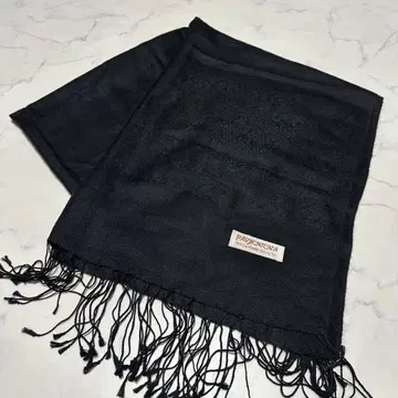 새상품급 캐시미어 혼방 머플러 스톨 페이즐리 무늬 절개 블랙