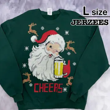 USA 구제 의류 맨투맨 L 그린 산타클로스 크리스마스 JERZEES
