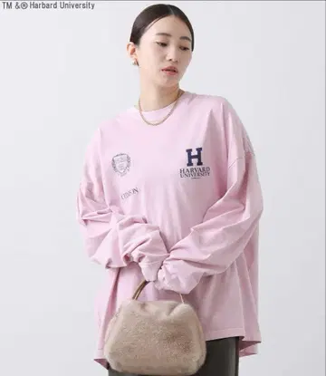 오버 사이즈 롱T 맨투맨 핑크 HARVARD 로고 롱T셔츠