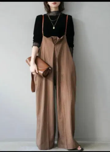 브라운 스트라이프 와이드 레그 살로펫