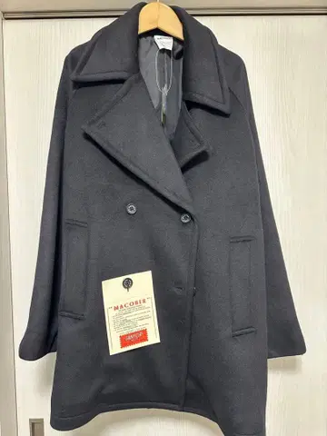 MACOBER 블랙 더블 브레스트 피 코트 F