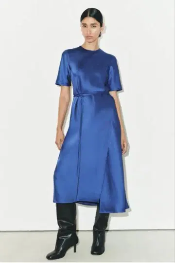 ZARA ZW COLLECTION 새틴 미디 원피스 블루