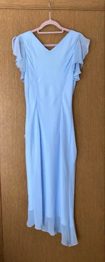 스카이블루 프릴 소매 머메이드 드레스/결혼식/2차 모임/파티