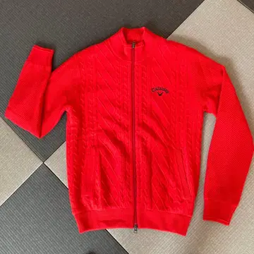 Callaway 케이블 니트 집업 스웨터 레드