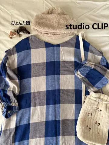 미사용 새상품 BIG 체크 턱 원피스*블루