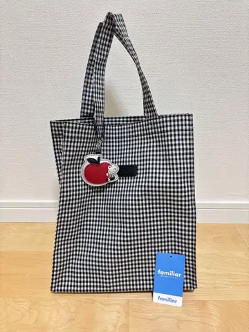 1회 사용 패밀리아 깅엄 체크 토트백 블랙