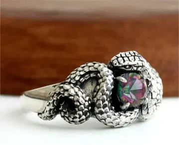 남성용 실버 925 반지 미스틱 쿼츠 대형 뱀