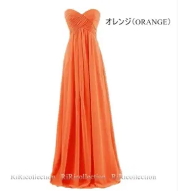 오렌지 스트랩리스 컬러 드레스