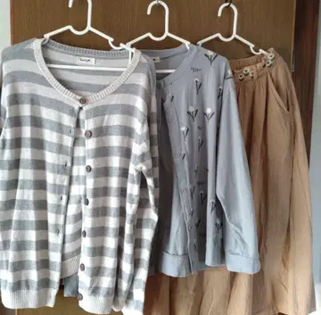 2개 묶음 판매 가디건 맥시 스커트 꽃 자수 보더