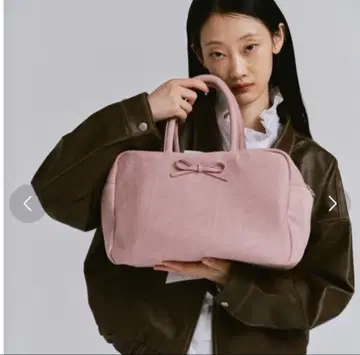 FEKETE 2WAY 리본 스웨이드 보스턴 백 핑크