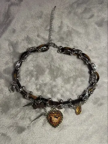 헬로키티 키티짱 목걸이 초커 표범 무늬 그런지 y2k