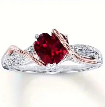 FJ 고품질 큐빅 지르코니아 반지 하트 모양 빨간 보석 반지