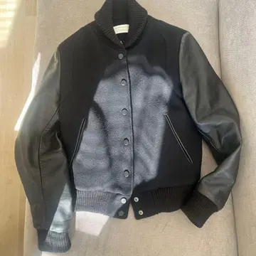 블랙 울 가죽 바시티 자켓 레오파드 무늬 안감