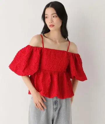 멀티 WAY 자카드 블라우스 레드