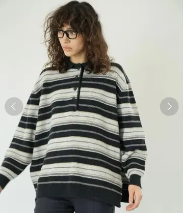 CLANE/ MULTI BORDER KNIT POLO TOPS