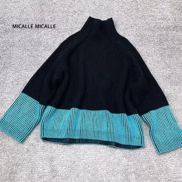 [ MICALLE MICALLE ] 워셔블 하이넥 바이컬러 니트