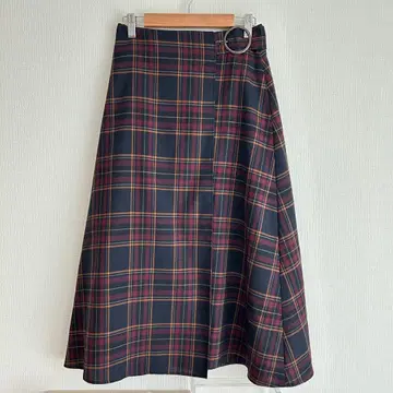 루수크 체크 플레어 스커트 M 일본제 울 A라인 a2452