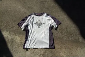 구제 의류 스컬 디자인 반팔 T셔츠 화이트/퍼플