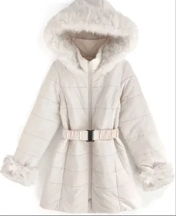 화이트 후드 부착 다운 자켓